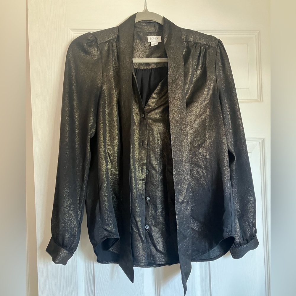 JCrew Black and Gold Blouse with Bow Collar XS